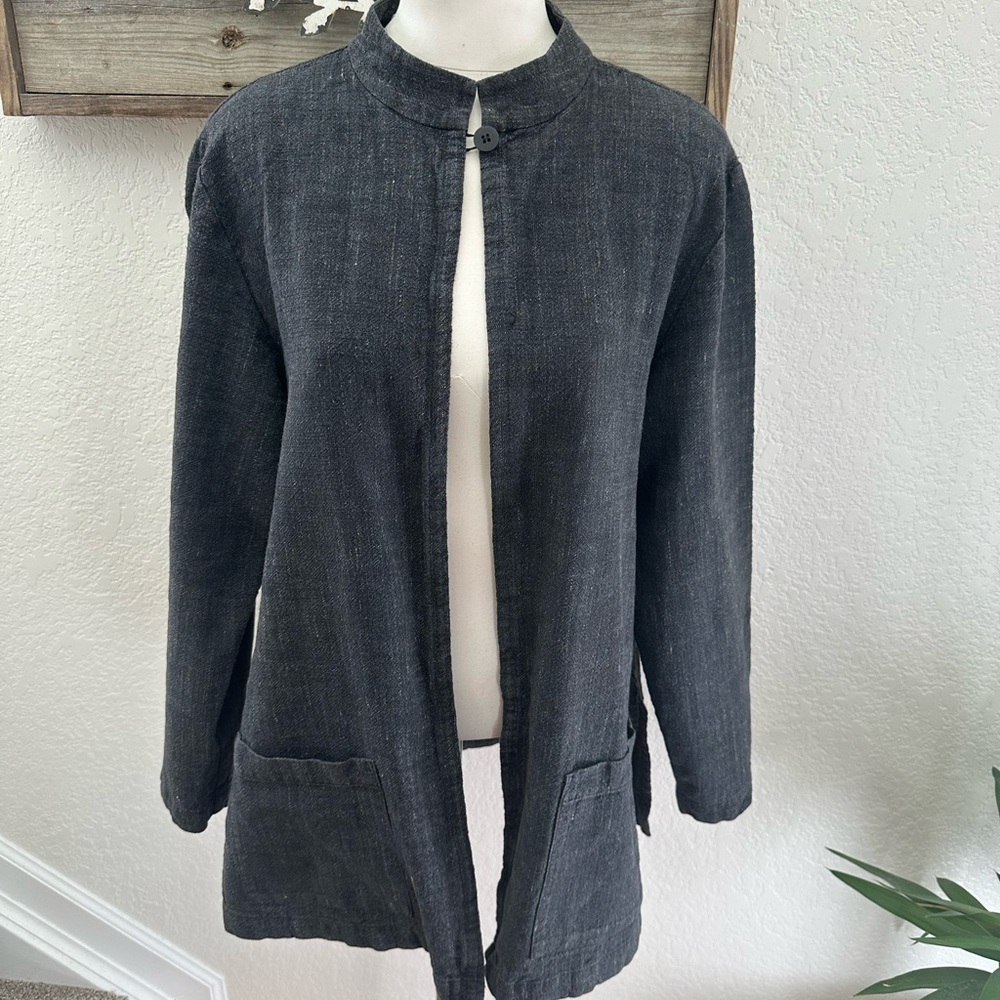 Eileen fisher Gray Cotton‎ Linen blend open blazer Women's Jacket size Large